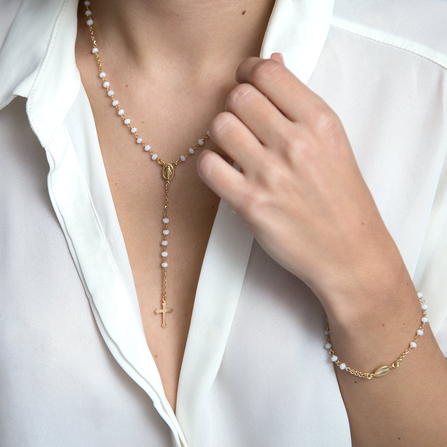 BLANC CRYSTAL COLLIER CHAPELET - VERMEIL ARGENT