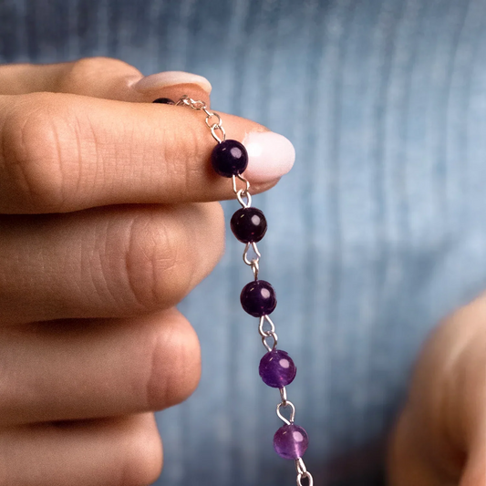 AMETHYST BEADS CHAPELET - ARGENT