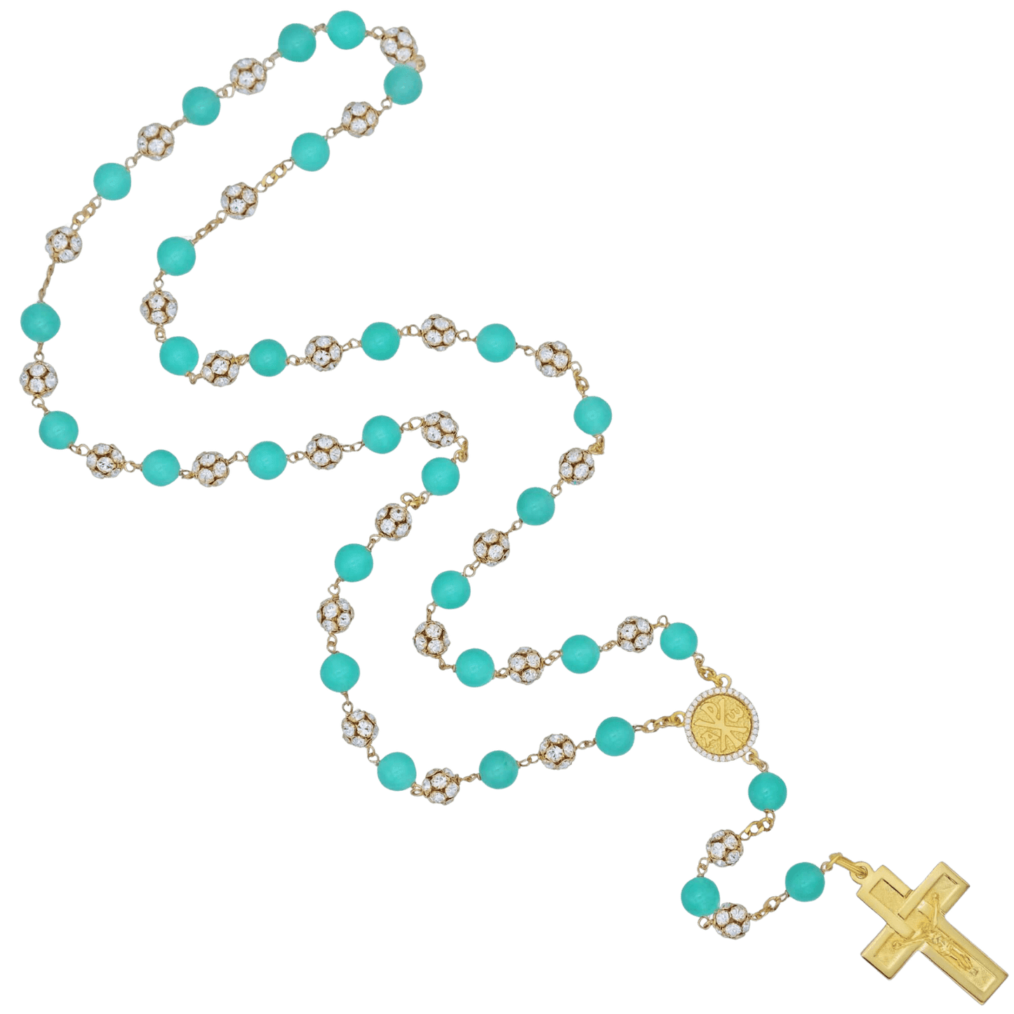 AVENTURINE ET STRASSBALL CHAPELET - VERMEIL ARGENT