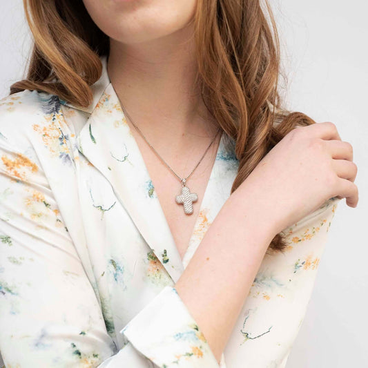 CROIX AVEC DIAMOND - COLLIER - BLANC OR