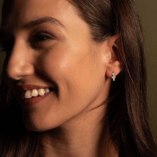 CROIX BOUCLES D'OREILLES - ARGENT ET ZIRCONIA