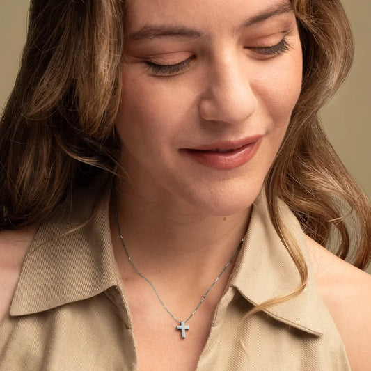 COLLIER CROIX - BLANC OR