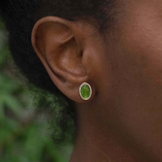 GREEN MIRACULOUS MÉDAILLE - STUD BOUCLES D'OREILLES - ARGENT