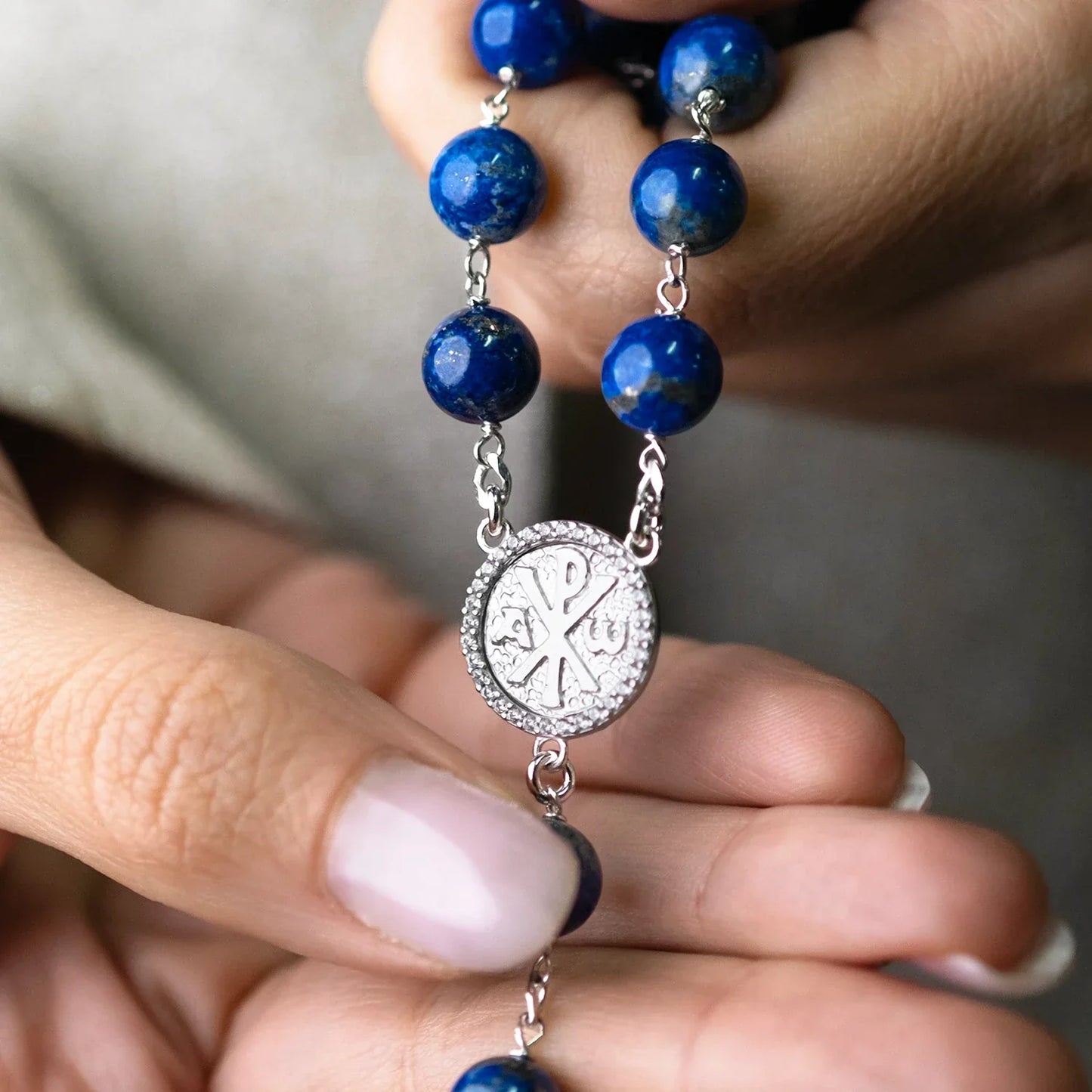 LAPIS LAZULI BEADS - CHAPELET - ARGENT