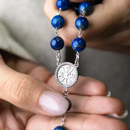 LAPIS LAZULI BEADS - CHAPELET - ARGENT