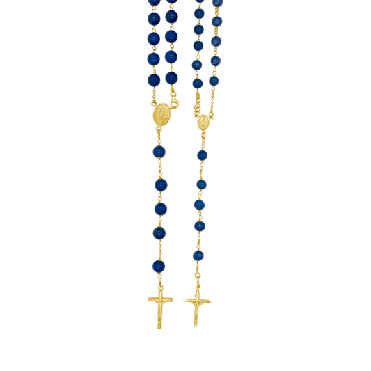 LAPIS LAZULI BEADS - CHAPELET - OR