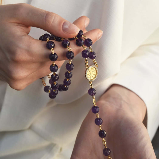 AMETHYST BEADS - CHAPELET - VERMEIL ARGENT