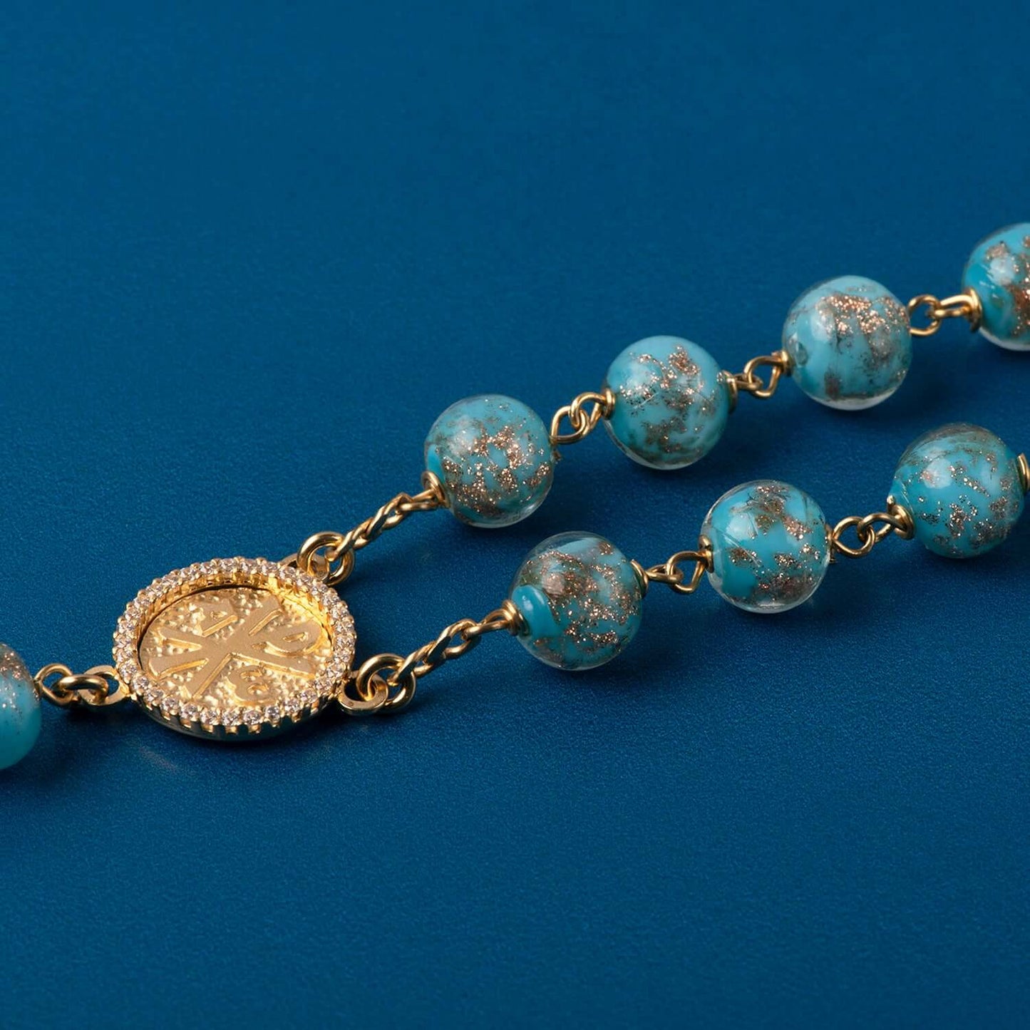 LIGHT BLUE GLASS BEADS CHAPELET - VERMEIL ARGENT
