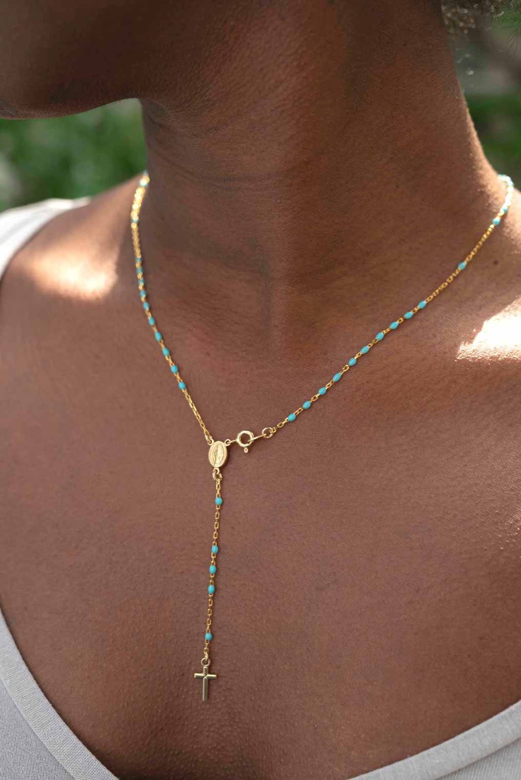 COLLIER CHAPELET - VERMEIL ARGENT - SKY BLUE ENAMEL