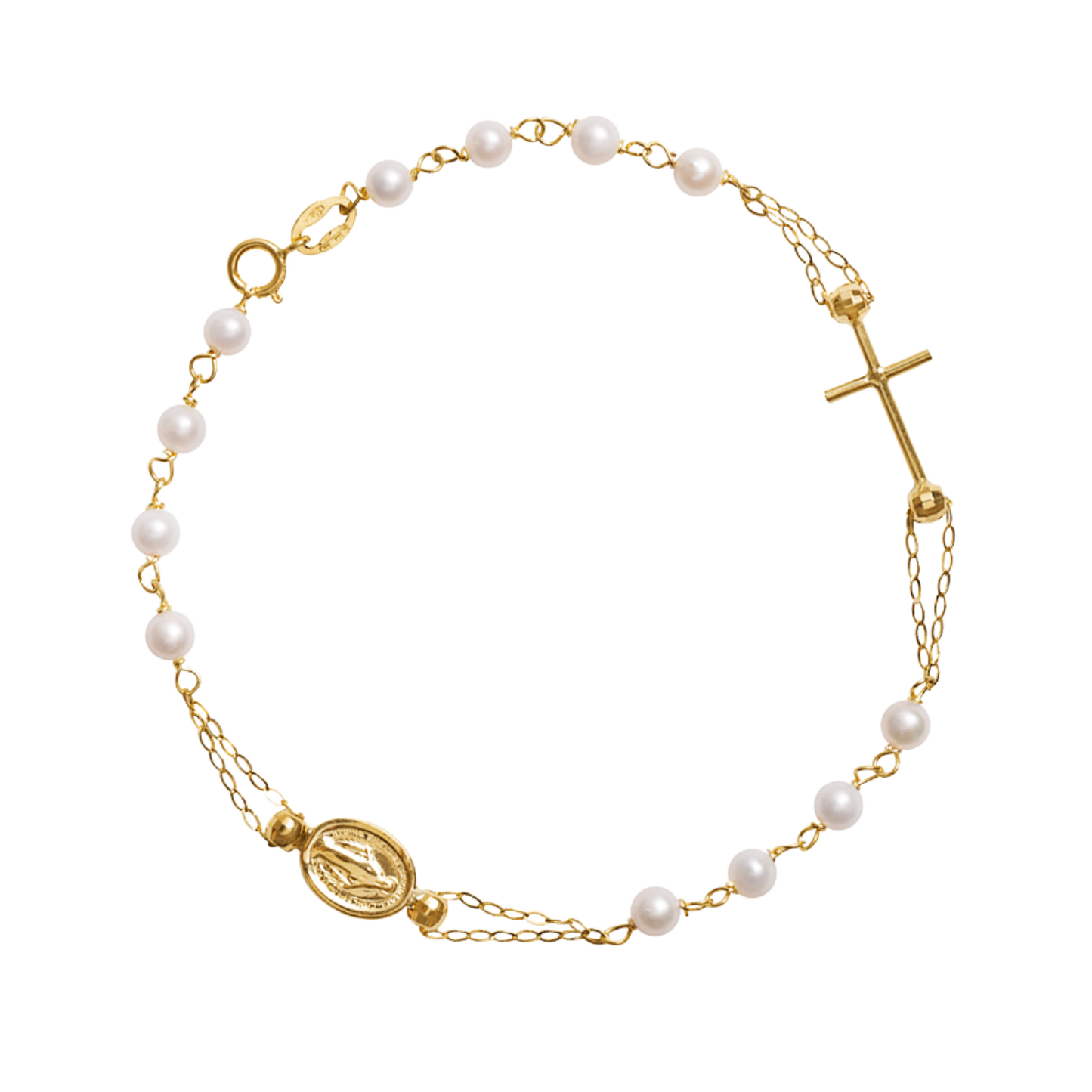 MIRACULOUS ET CROIX - PERLES BRACELET CHAPELET - OR