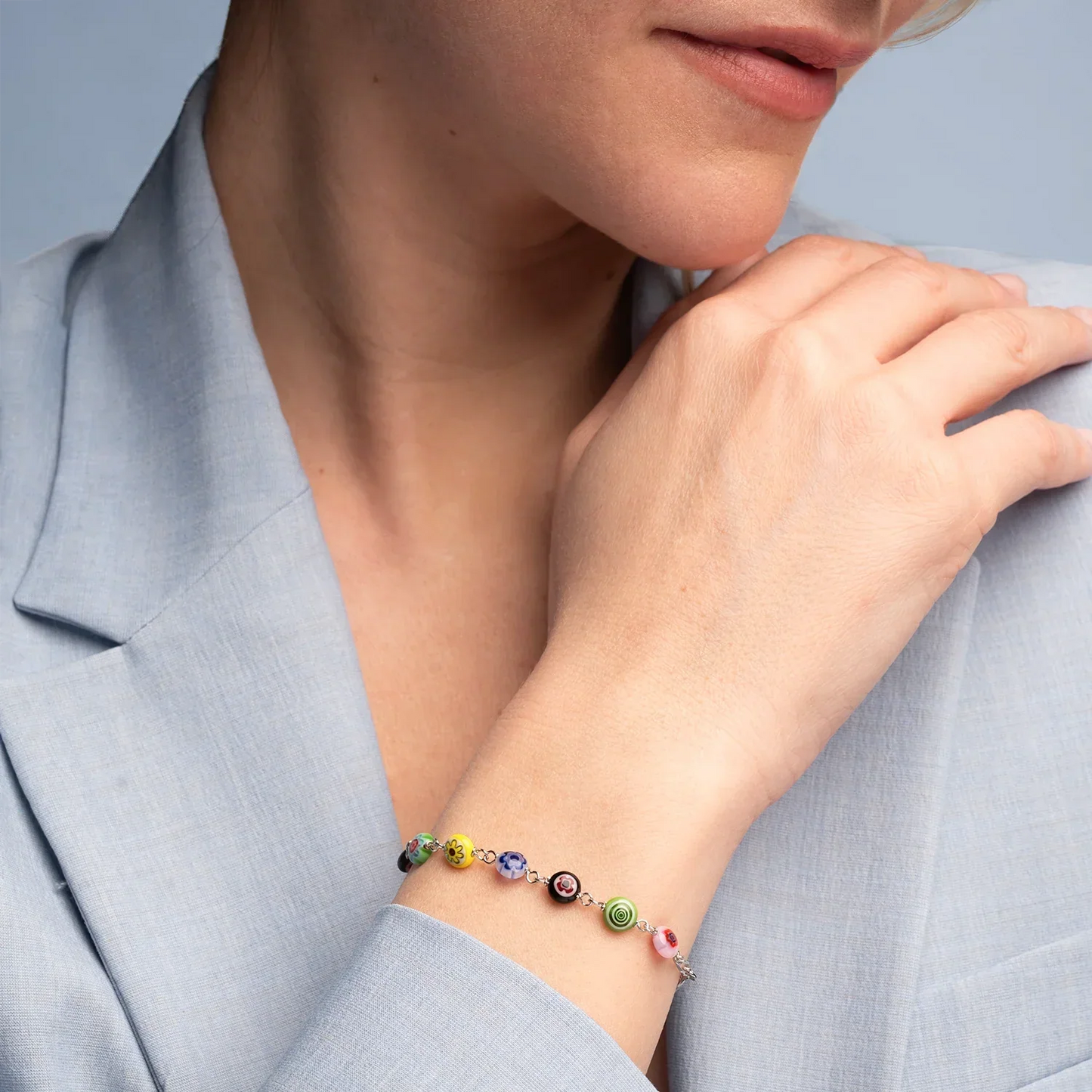 MURRINA GLASS BEADS BRACELET CHAPELET - ARGENT