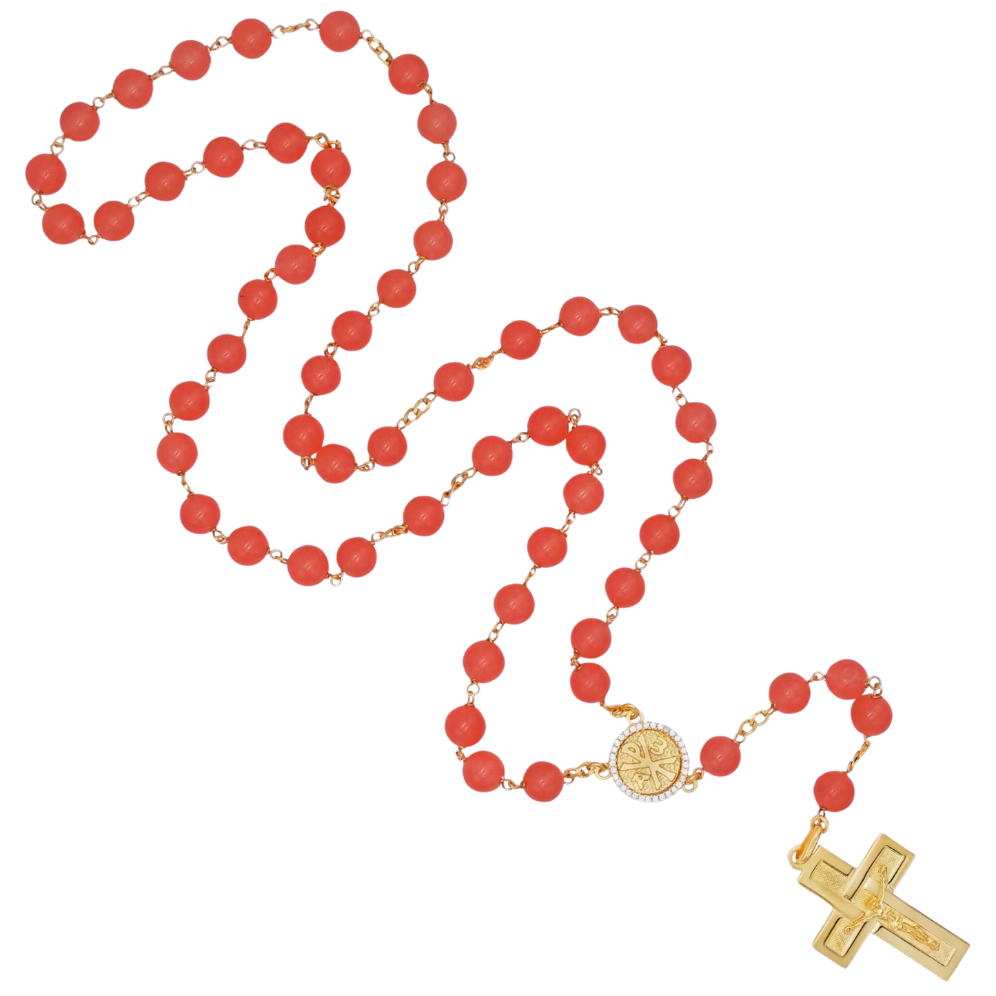ORANGE AGATE BEADS CHAPELET - VERMEIL ARGENT