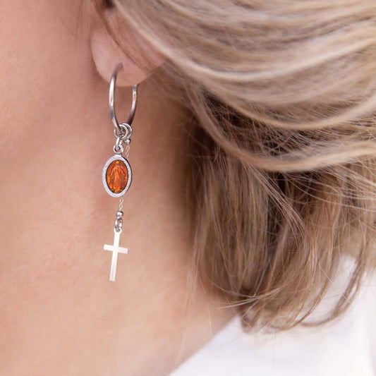 ORANGE MIRACULOUS MÉDAILLE - HOOP BOUCLES D'OREILLES - ARGENT