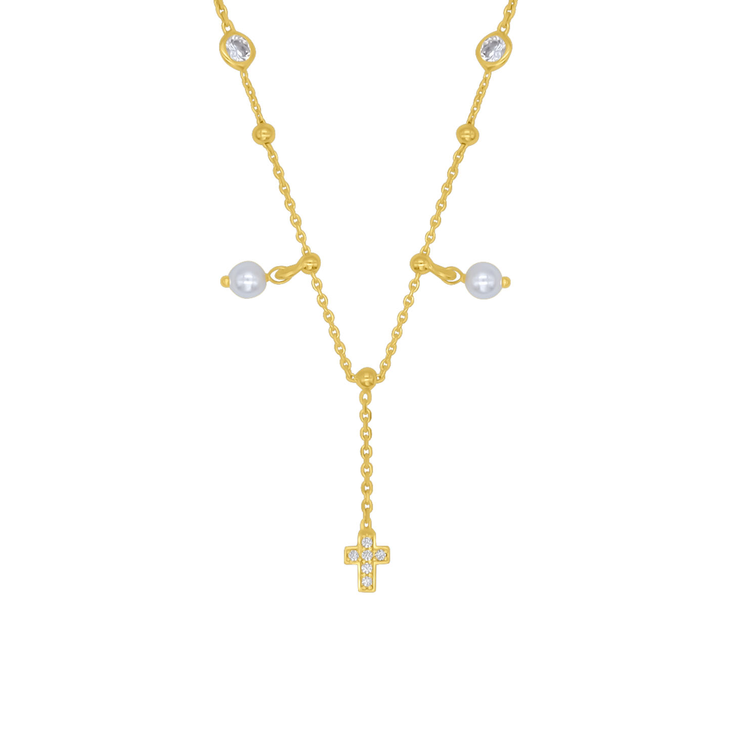 COLLIER CROIX - PERLE ET GOLDEN ARGENT