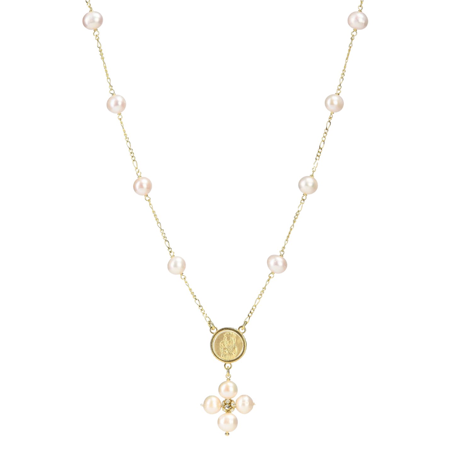 PERLE COLLIER - MÉDAILLE MARIE - VERMEIL ARGENT