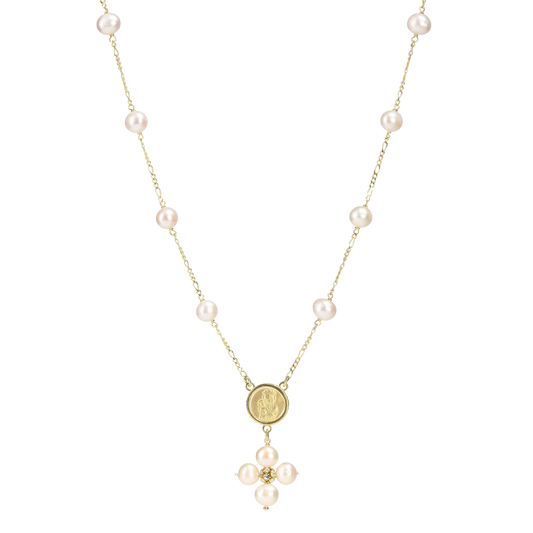 PERLE COLLIER - MÉDAILLE MARIE - VERMEIL ARGENT