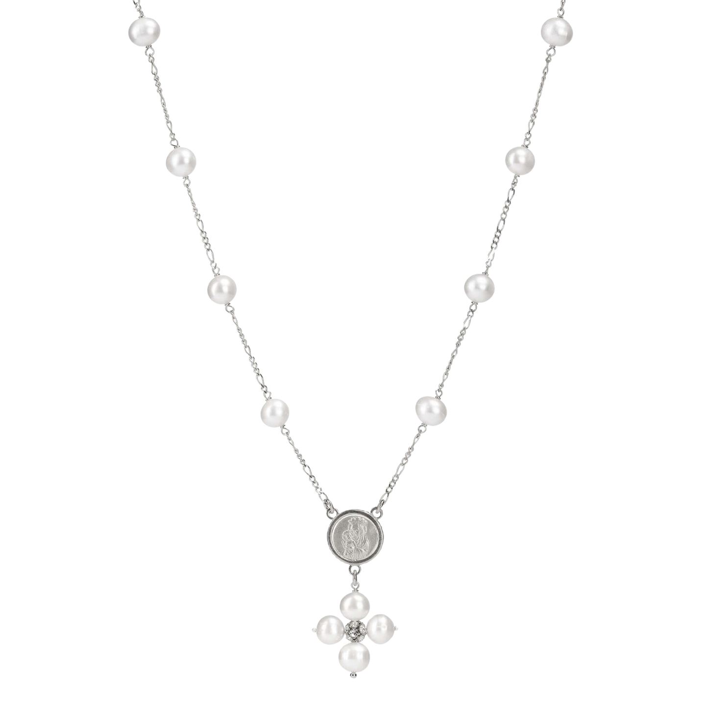 PERLE COLLIER - MÉDAILLE MARIE - ARGENT