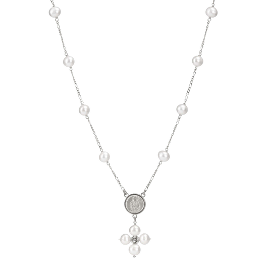 PERLE COLLIER - MÉDAILLE MARIE - ARGENT