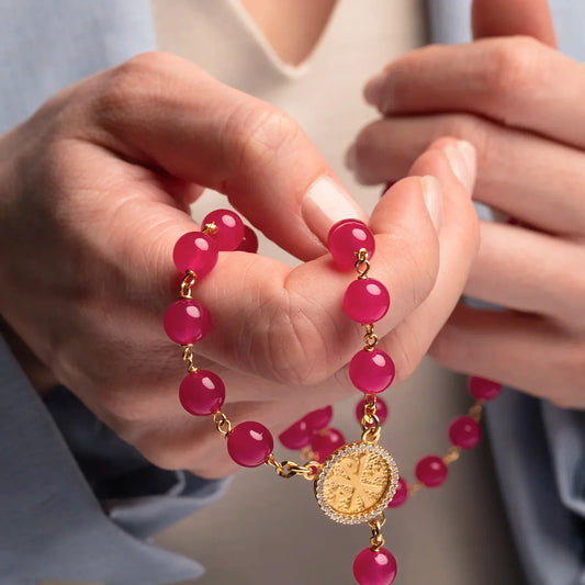 PINK AGATE CHAPELET - VERMEIL ARGENT