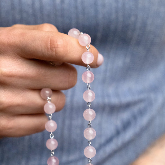 ROSE QUARTZ - CHAPELET - ARGENT