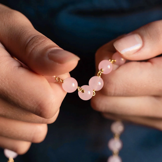 ROSE QUARTZ CHAPELET - VERMEIL ARGENT