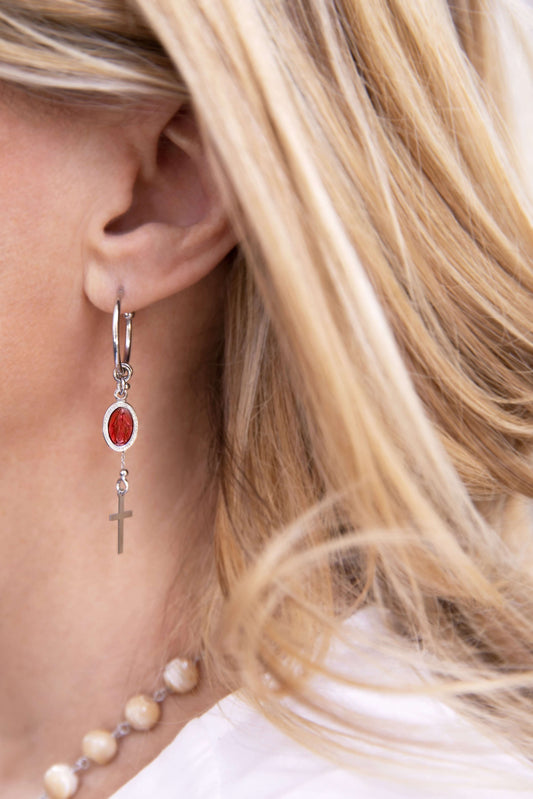 RED MIRACULOUS MÉDAILLE - HOOP BOUCLES D'OREILLES - ARGENT