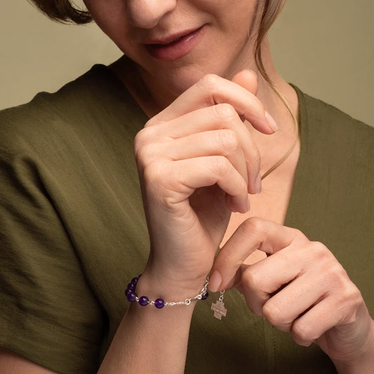 BRACELET CHAPELET AMETHYST - ARGENT