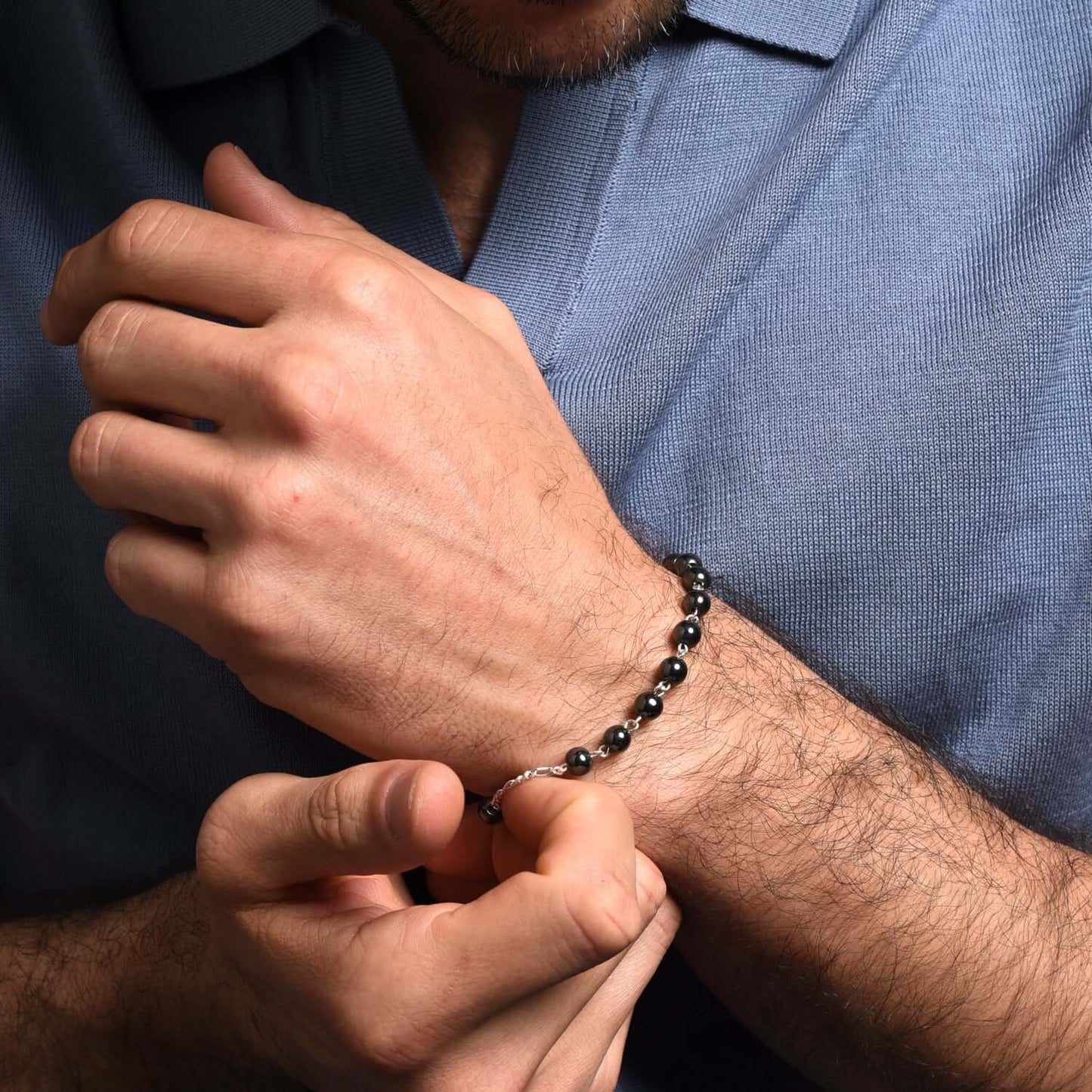 BRACELET CHAPELET HEMATITE - ARGENT