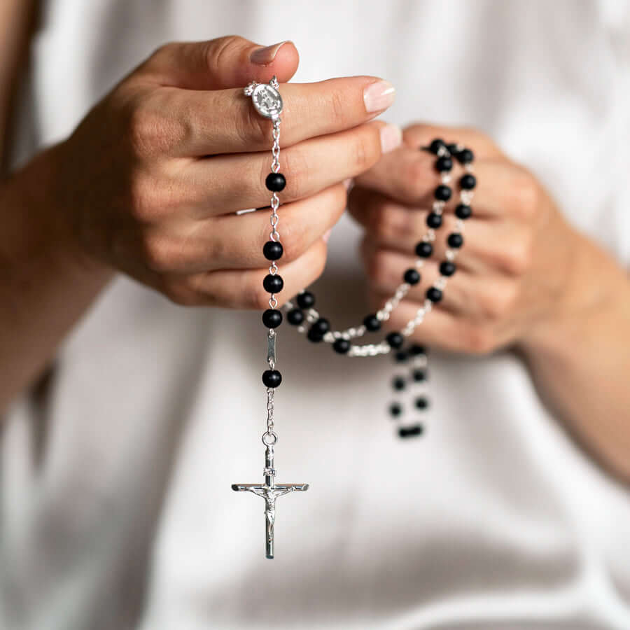 ONYX BEADS CHAPELET - ARGENT