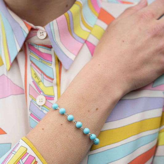BRACELET CHAPELET TURQUOISE - ARGENT