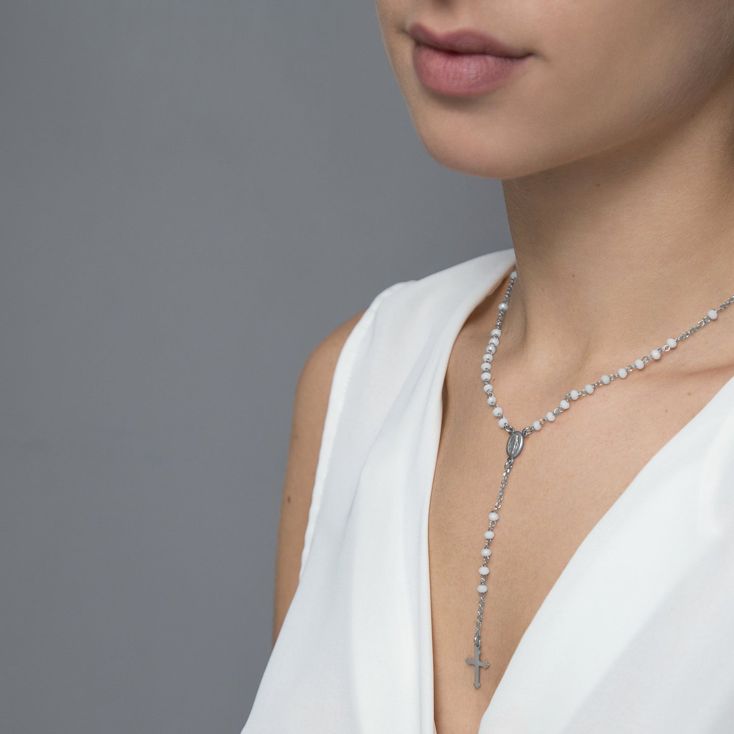 BLANC CRYSTAL COLLIER CHAPELET - ARGENT
