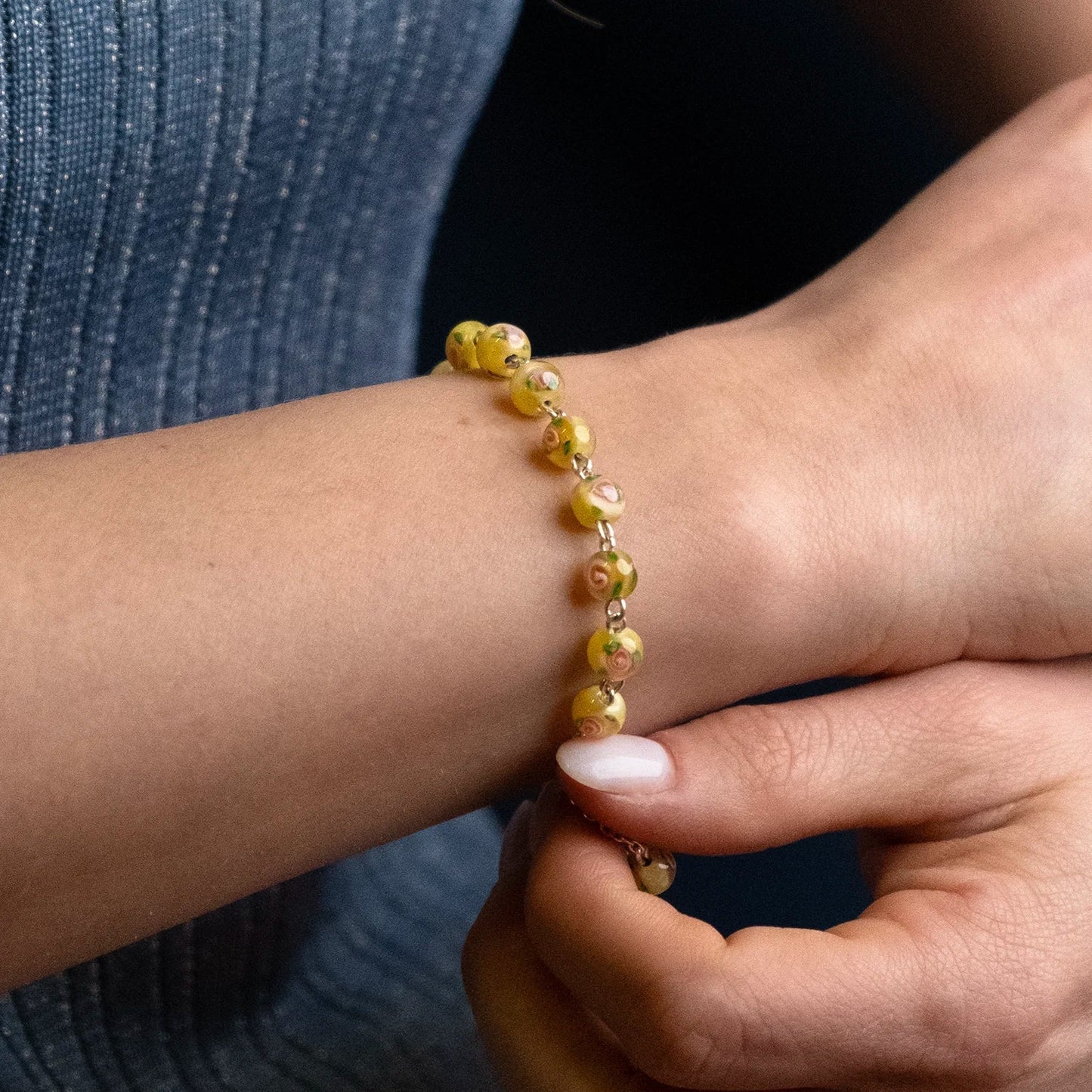 BRACELET CHAPELET - YELLOW MURANO GLASS ET ARGENT