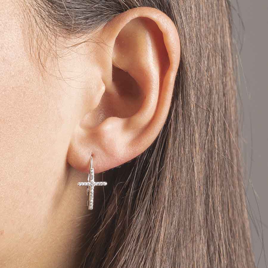 CROIX - BOUCLES D'OREILLES - ARGENT