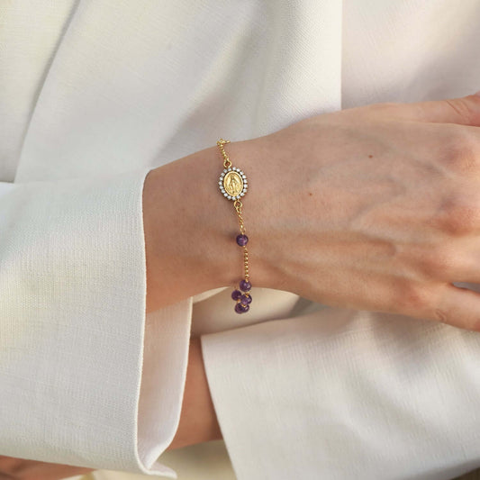BRACELET CHAPELET - OR ET AMETHYST