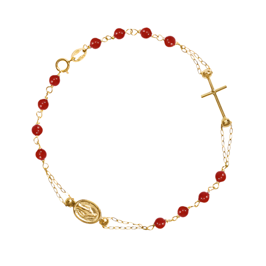 MIRACULOUS ET CROIX - CORAL BRACELET CHAPELET - OR