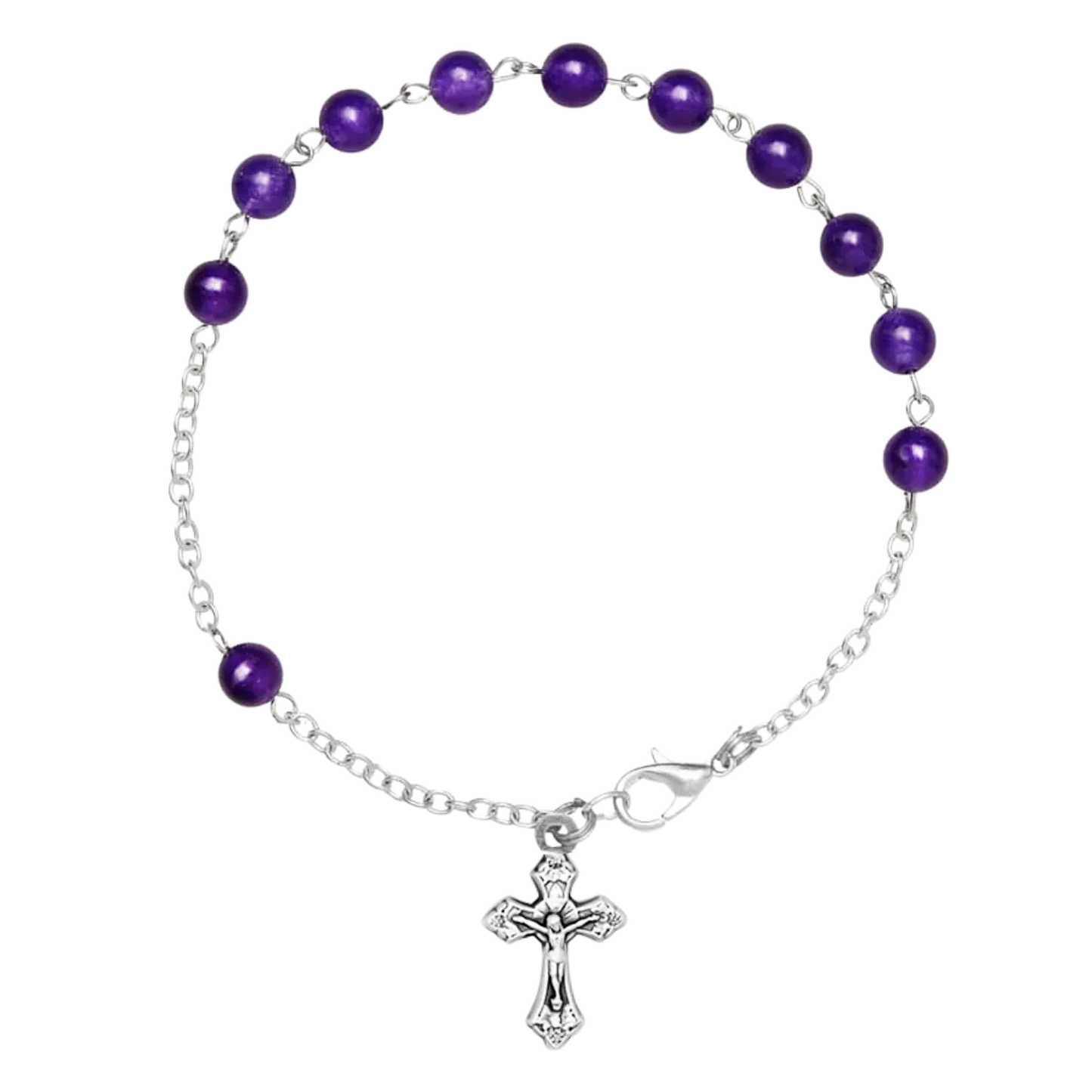 AMETHYST BEADS BRACELET CHAPELET - METAL