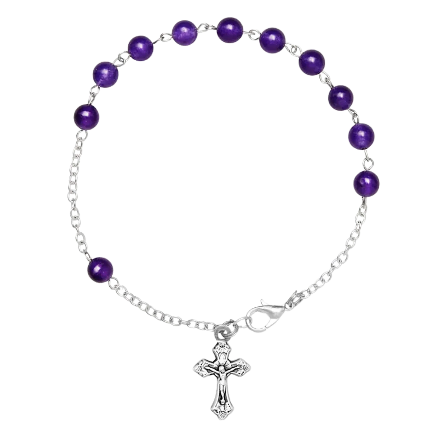 AMETHYST BEADS BRACELET CHAPELET - METAL