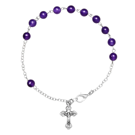 AMETHYST BEADS BRACELET CHAPELET - METAL