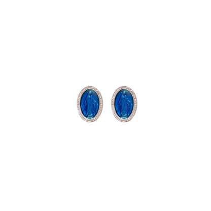 BLUE MIRACULOUS MÉDAILLE - STUD BOUCLES D'OREILLES - ARGENT