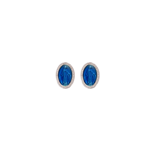 BLUE MIRACULOUS MÉDAILLE - STUD BOUCLES D'OREILLES - ARGENT
