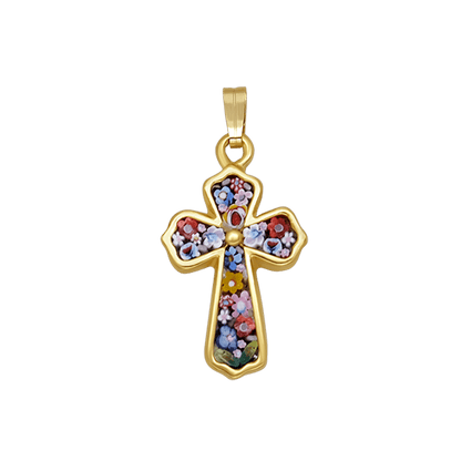 PENDENTIF CROIX - MICROMOSAIC BIJOUX - GOLDEN METAL