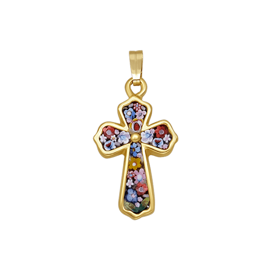 PENDENTIF CROIX - MICROMOSAIC BIJOUX - GOLDEN METAL
