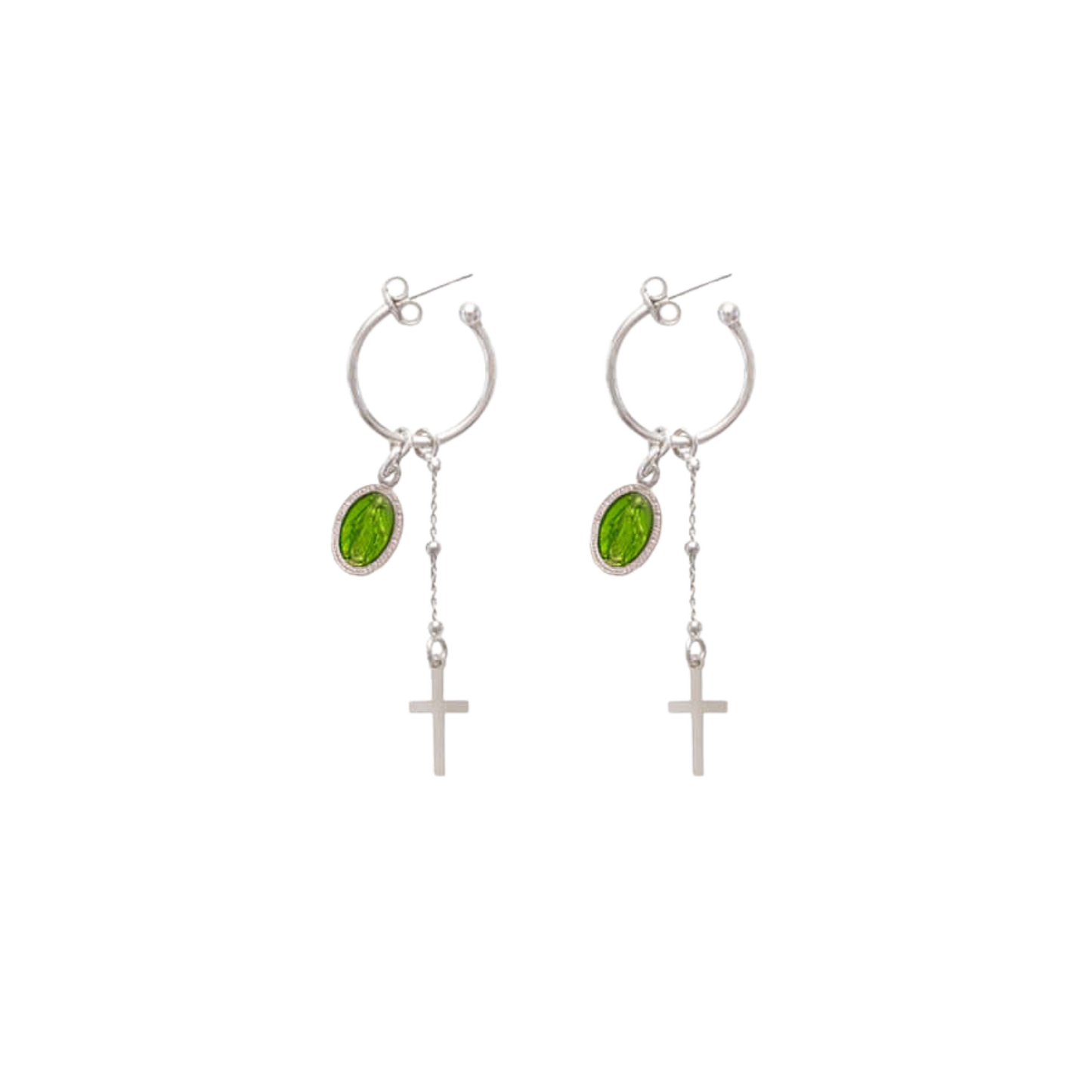 GREEN MIRACULOUS MÉDAILLE - HOOP BOUCLES D'OREILLES - ARGENT