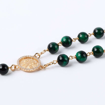 GREEN TIGER EYE CHAPELET - VERMEIL ARGENT