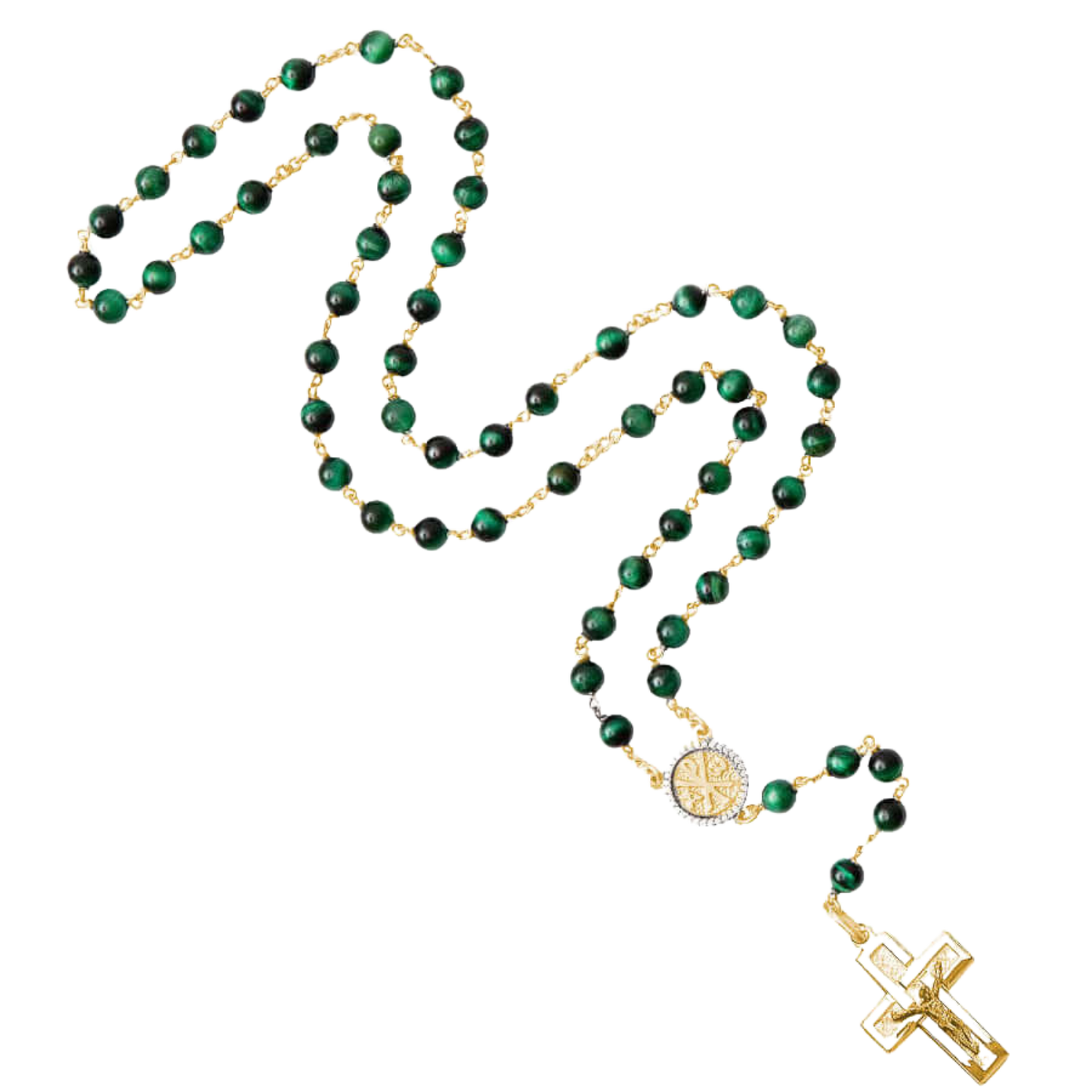 GREEN TIGER EYE CHAPELET - VERMEIL ARGENT