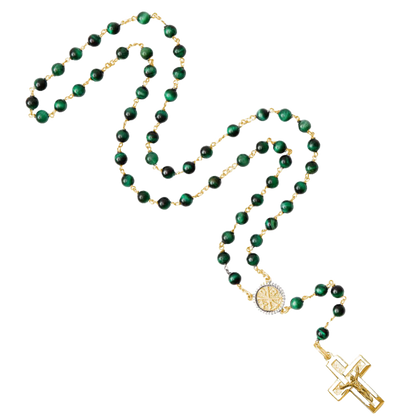 GREEN TIGER EYE CHAPELET - VERMEIL ARGENT