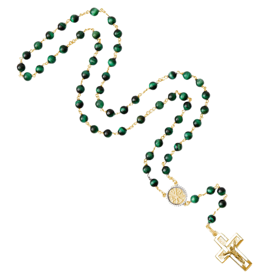 GREEN TIGER EYE CHAPELET - VERMEIL ARGENT