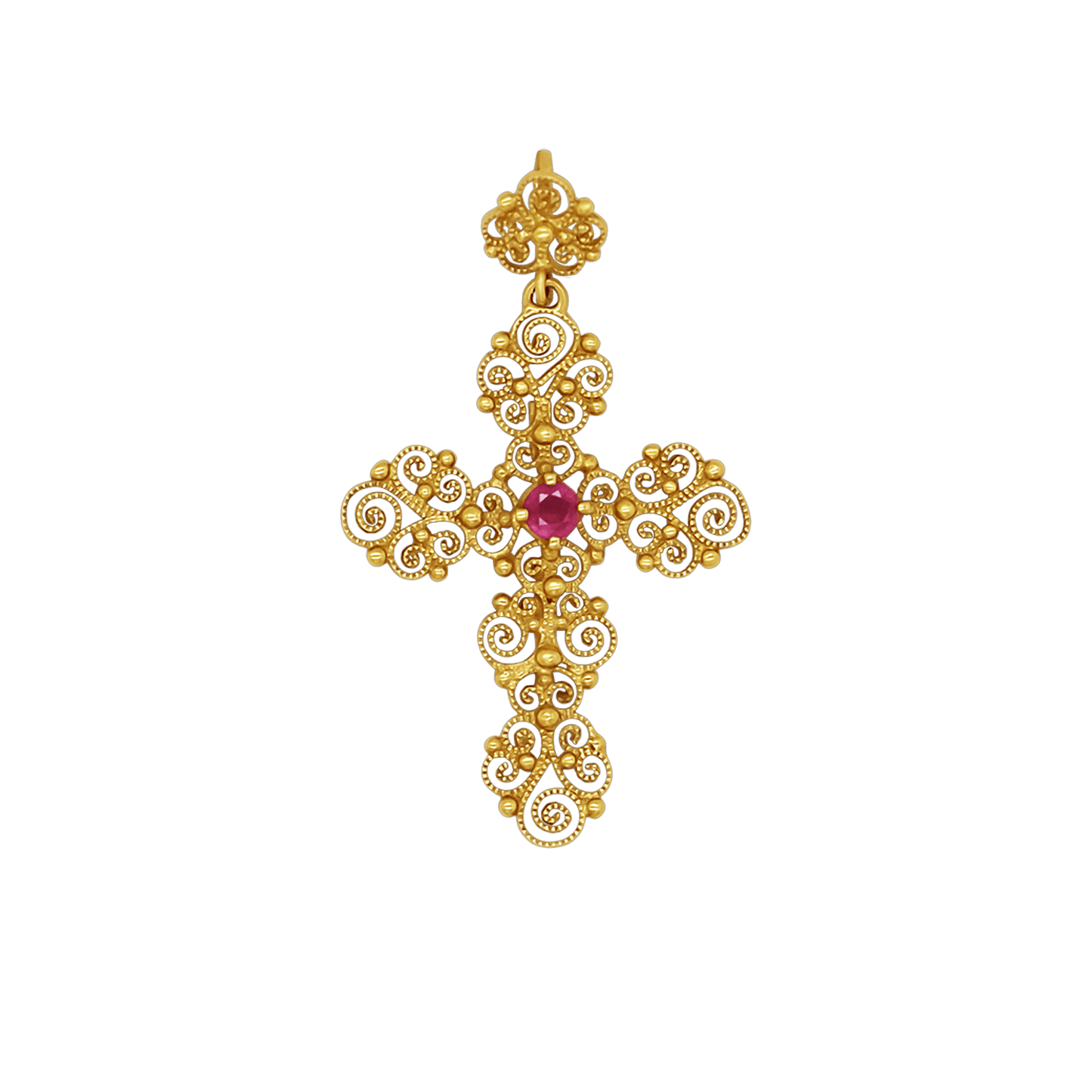 MADREVITATO PENDENTIF CROIX - OR ET RUBY