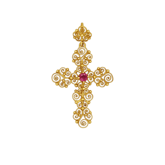 MADREVITATO PENDENTIF CROIX - OR ET RUBY