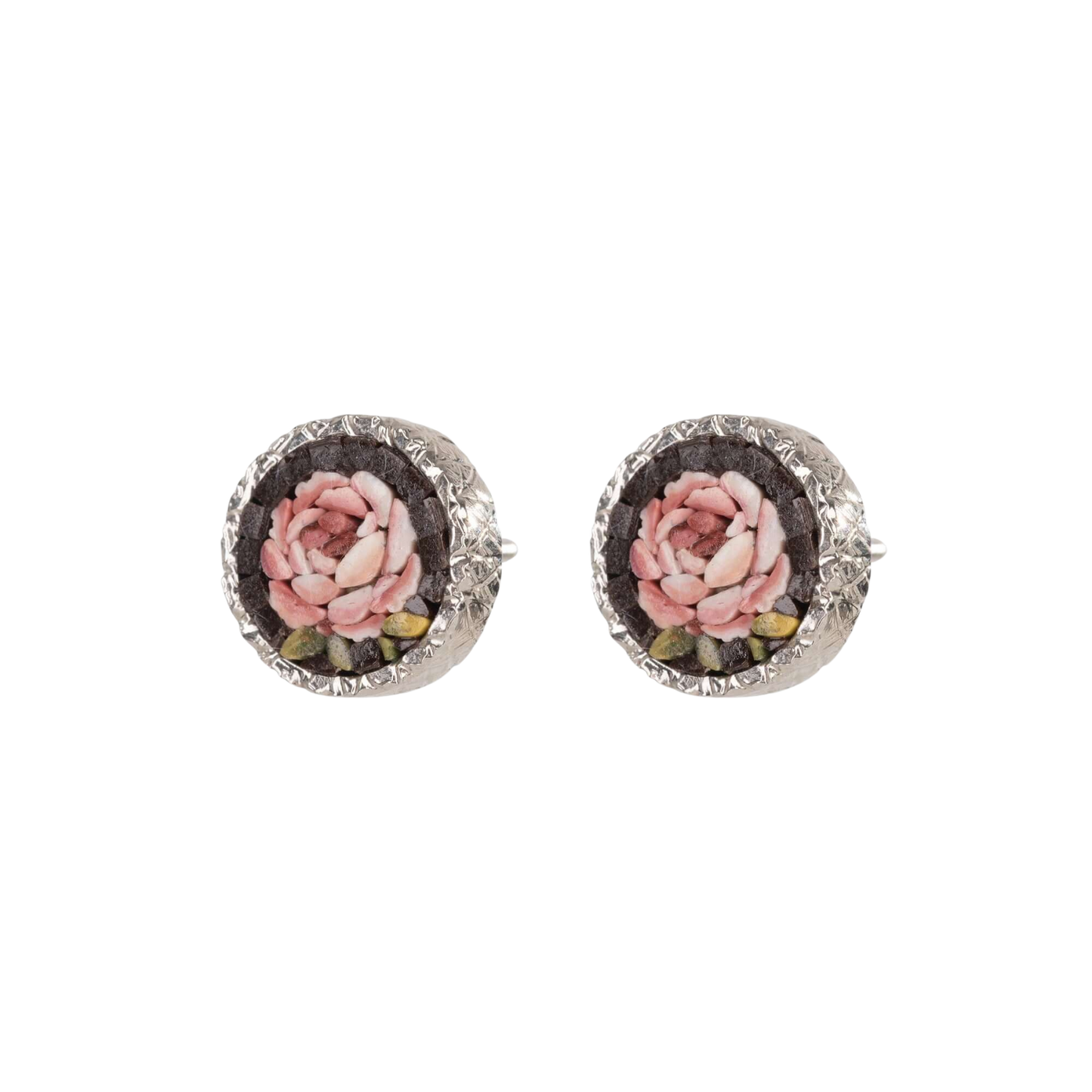 MICROMOSAIC BOUCLES D'OREILLES - FLEMISH FLOWERS - ARGENT